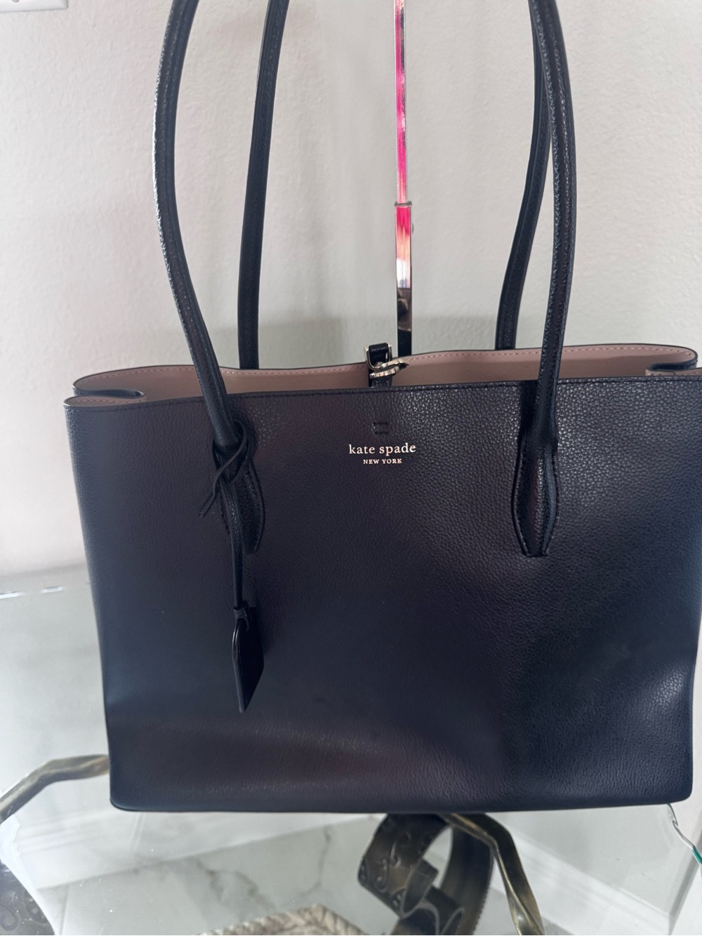 KATE SPADE New York Eva Large Black Leather Tote with Three Sections NWOT.